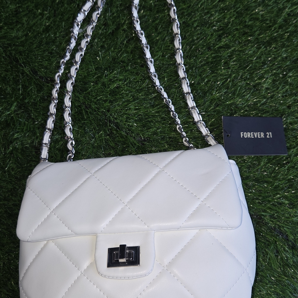Combo Pink Glitter Slides and White Quilted Bag Forever 21 ,Size 9W - Picture 9 of 9